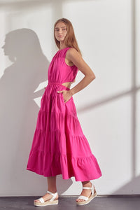 Fuchsia Maxi Cutout Dress With Pockets