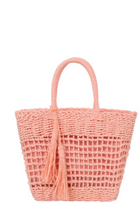 Pink Straw Cross Basket Bag