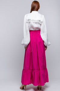 Hot Pink Pocketed Flared Maxi Skirt