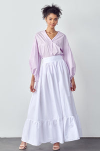 White Pocketed Flared Maxi Skirt