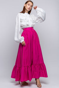 Hot Pink Pocketed Flared Maxi Skirt