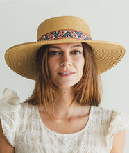 Red Ribbon Sun Hat W Floral Jacquard Band