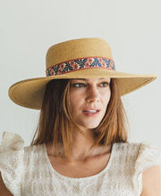Red Ribbon Sun Hat W Floral Jacquard Band