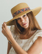 Red Ribbon Sun Hat W Floral Jacquard Band