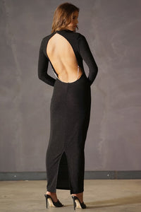 Black Open Back Long Dress With Jewelry Detail
