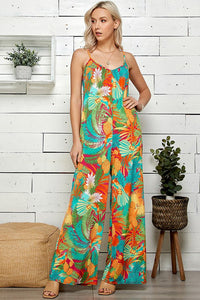 Plus Size Tropical Print Wide-leg Summer Jumpsuit