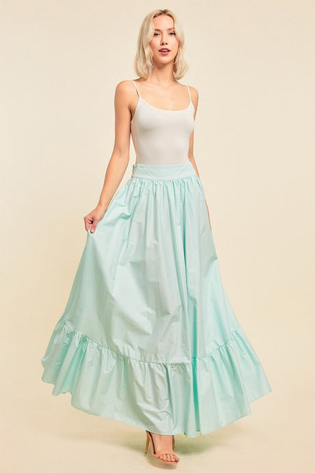 Mint Pocketed Flared Maxi Skirt