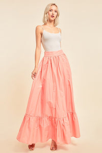 Salmon Pocketed Flared Maxi Skirt