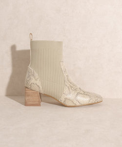Stretch-top Faux Snakeskin Ankle Boots
