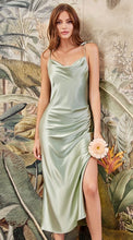 Sage Slim Fit Satin Midi Dress