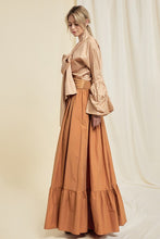 Brown Pocketed Flared Maxi Skirt