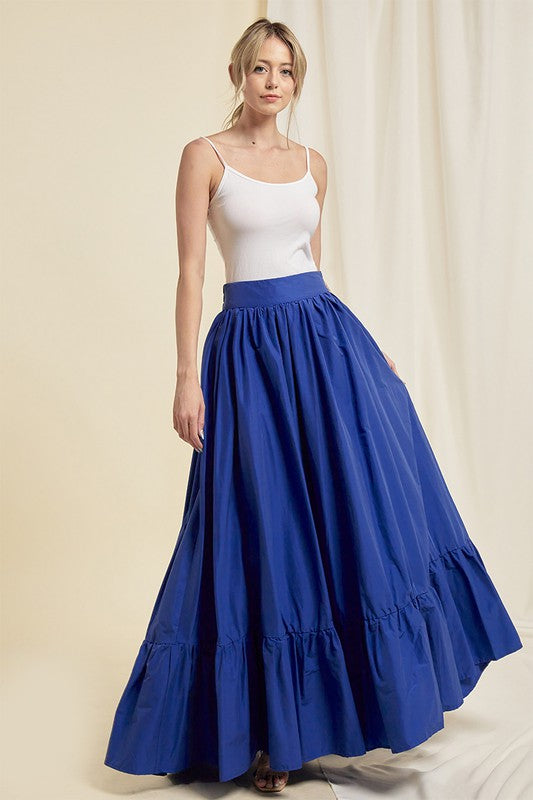 Royal Blue Pocketed Flared Maxi Skirt