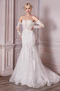 Off White Long Sleeve Lace Bridal Gown
