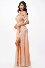 Gold Off The Shoulder Sequin Lace And Chiffon Dress