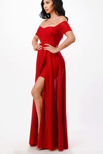 Red Off The Shoulder Sequin Lace And Chiffon Dress