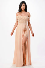 Gold Off The Shoulder Sequin Lace And Chiffon Dress
