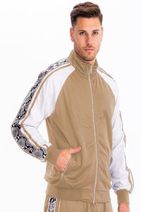 Khaki Snake Side Print Track Jacket