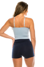 Light Blue Seamless Ribbed Tank Top with Lace V Neck