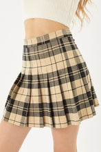 Khaki Plaid Print Pleated Skirt