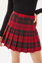 Red Plaid Print Pleated Skirt