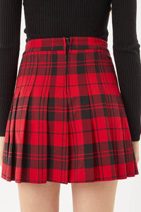 Red Plaid Print Pleated Skirt