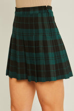 Green Plaid Print Pleated Skirt