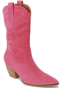 Fuchsia Women Pointed Toe Low Heel Cowboy Booties
