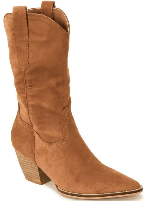 Camel Women Pointed Toe Low Heel Cowboy Booties