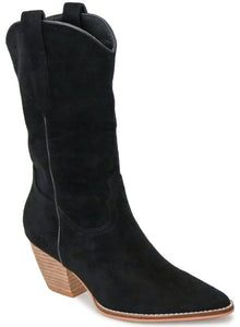 Black Women Pointed Toe Low Heel Cowboy Booties
