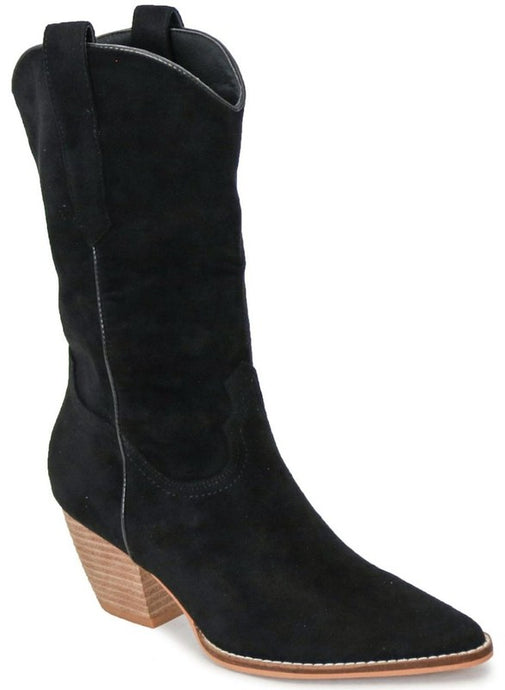 Black Women Pointed Toe Low Heel Cowboy Booties