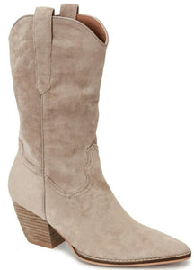 Taupe Women Pointed Toe Low Heel Cowboy Booties