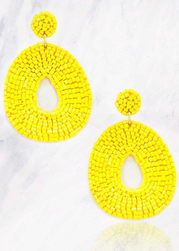 Yellow Bead Flat Doughnut Shape Earrings