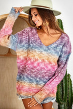 Fuchsia Multi Twist Knitted V Neck Ombre Sweater