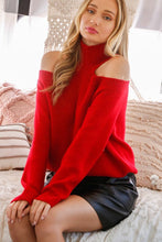 Red Cold Shoulder Fashionable Sweater Knit Top Regular price