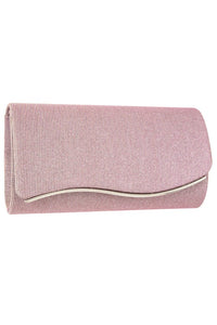 Shimmery Detail Metal Wave Accent Evening Clutch Bag