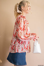 Salmon Mix Printed Smocked Long Sleeve Top