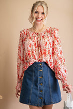 Salmon Mix Printed Smocked Long Sleeve Top