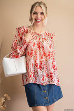 Salmon Mix Printed Smocked Long Sleeve Top
