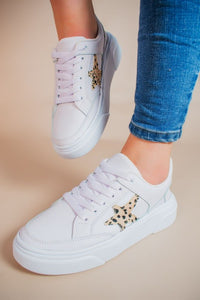 White/Spotted Cheetah Fashion Sneakers