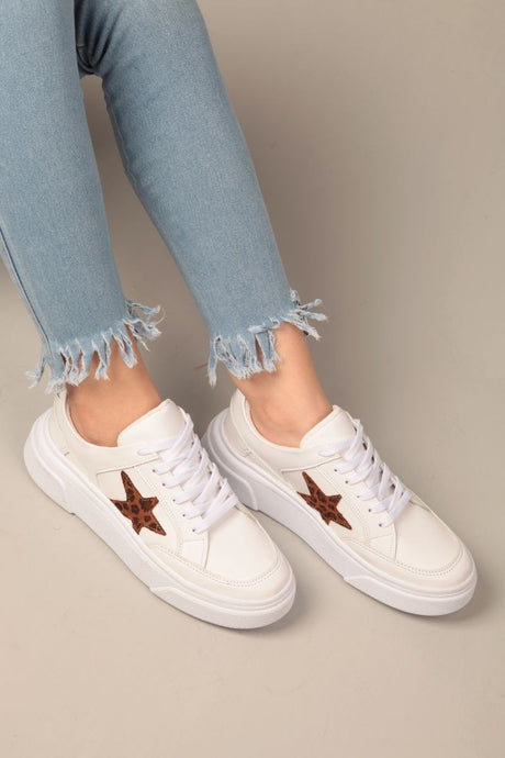 White/Leopard Fashion Sneakers