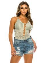Mint Floral Pattern Lace Bodysuit with Strap Detail