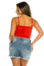 Red Floral Pattern Lace Bodysuit with Strap Detail