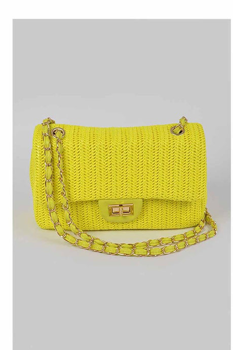 Light Yellow Faux Straw Shoulder Bag