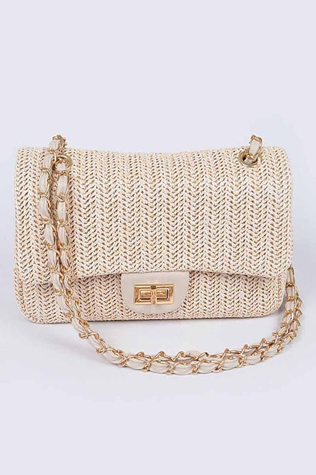 Natural Faux Straw Shoulder Bag