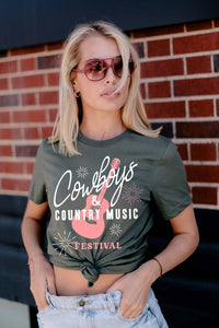 Military Green Cowboys And Country Music Festival Graphic Tee