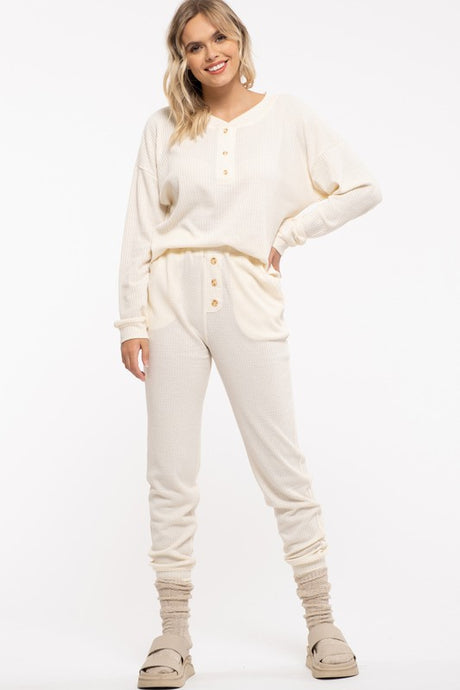 White Solid Waffle Knit Combo Set
