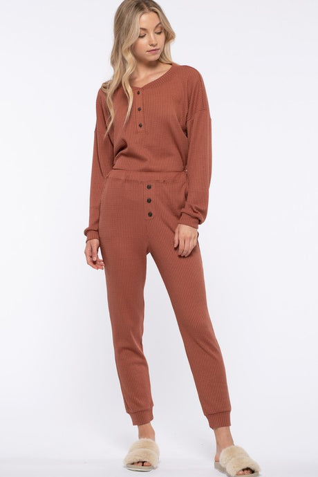 Terracotta Solid Waffle Knit Combo Set