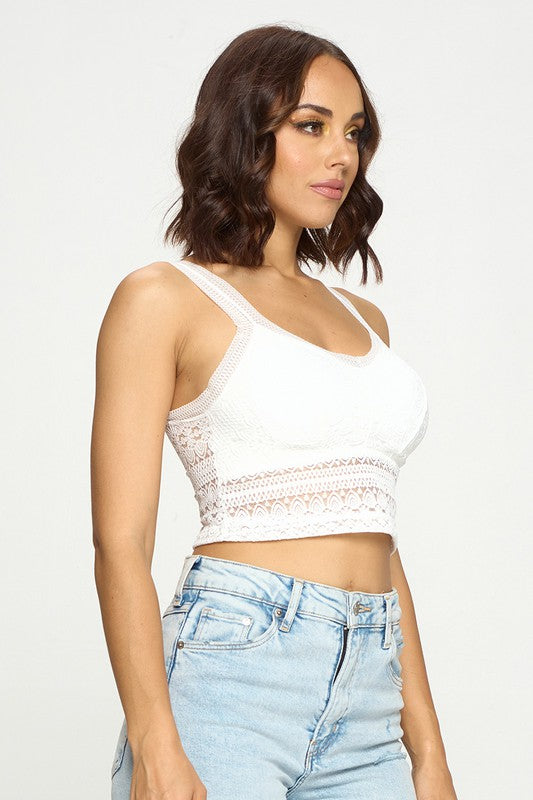 White Padded Lace Longline Bralette