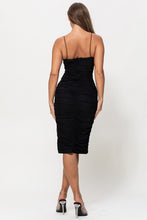 Black Ruched Shirring Mesh Midi Dress