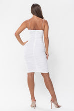 White Ruched Shirring Mesh Midi Dress